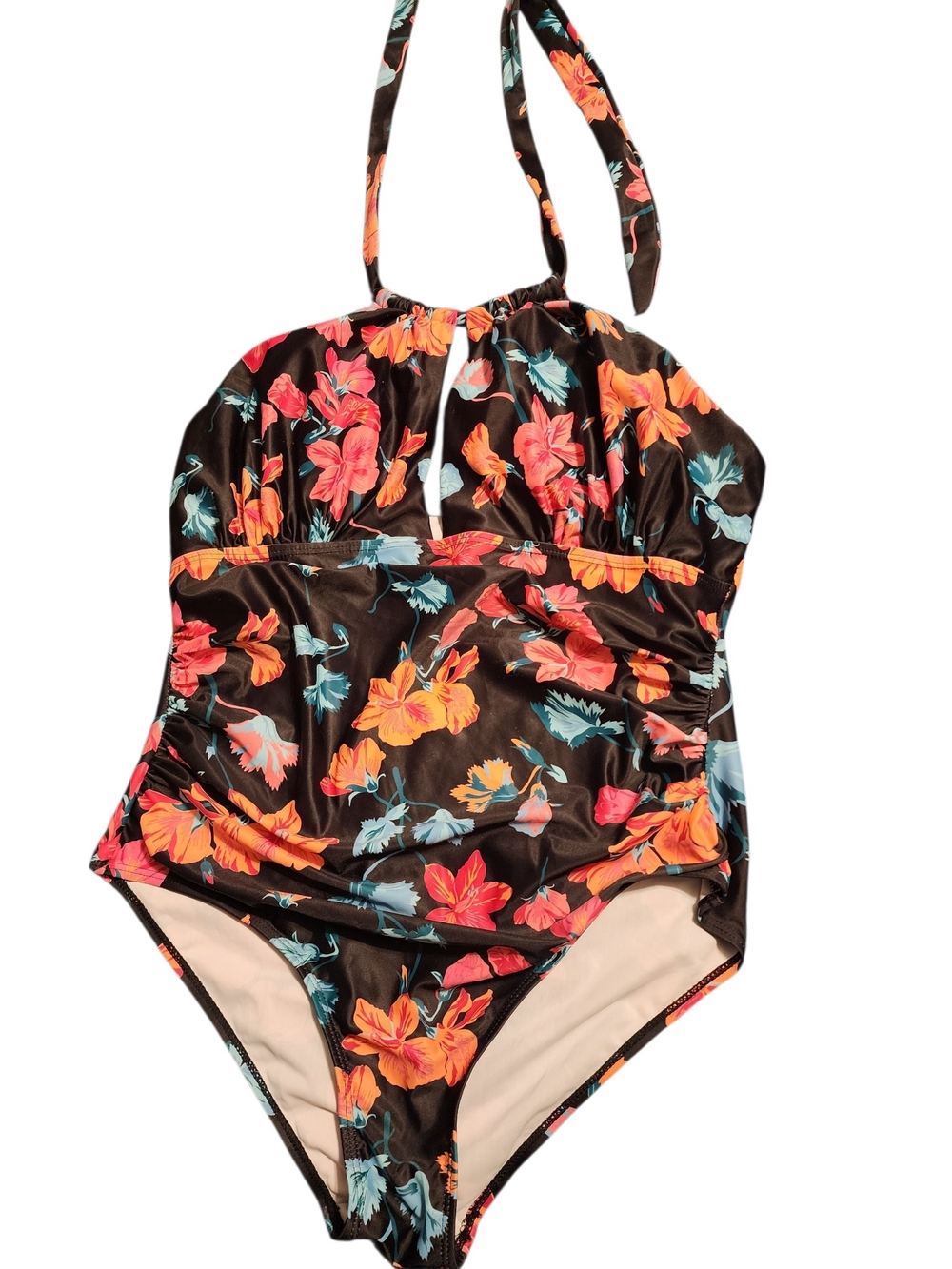 Black Floral Halter One-Piece Swimsuit